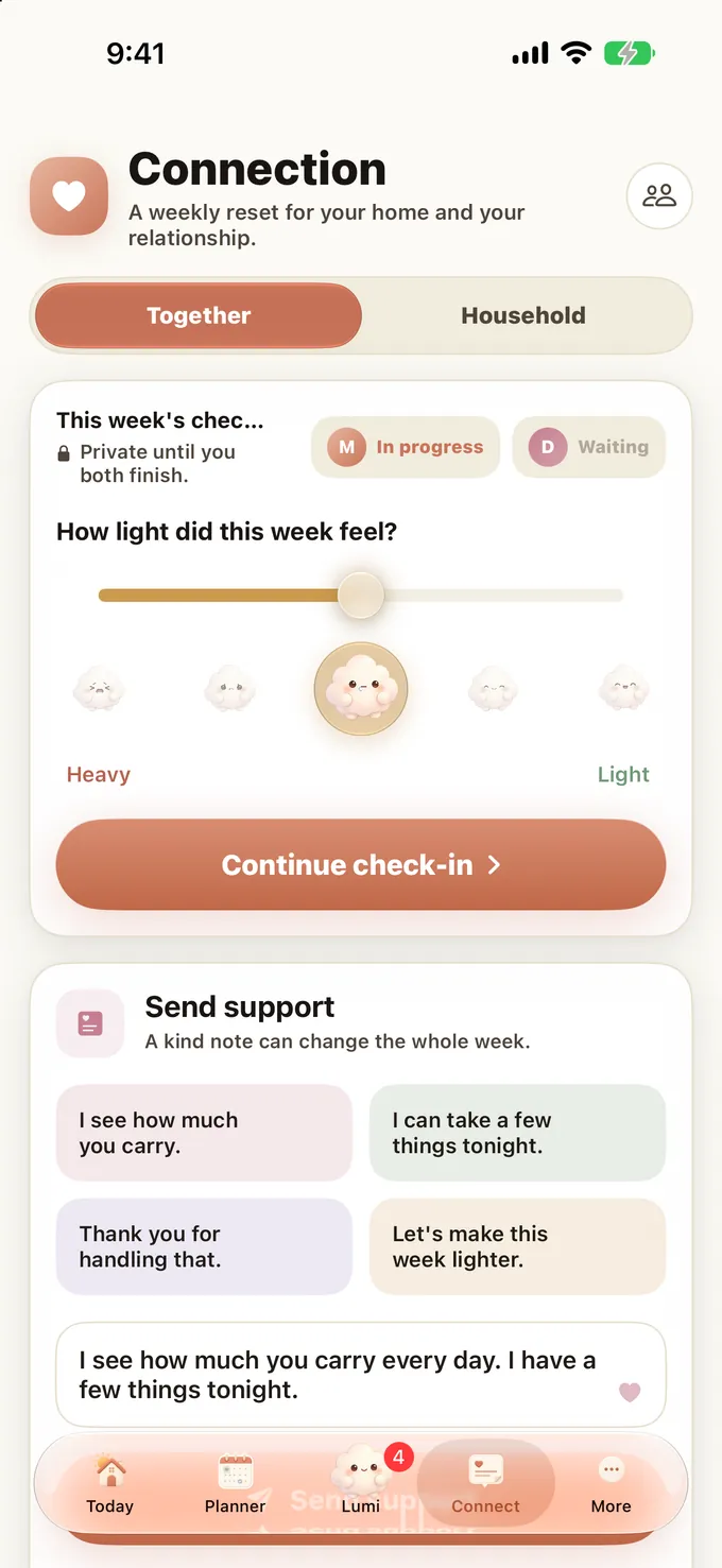 Weekly connection check-in and support notes